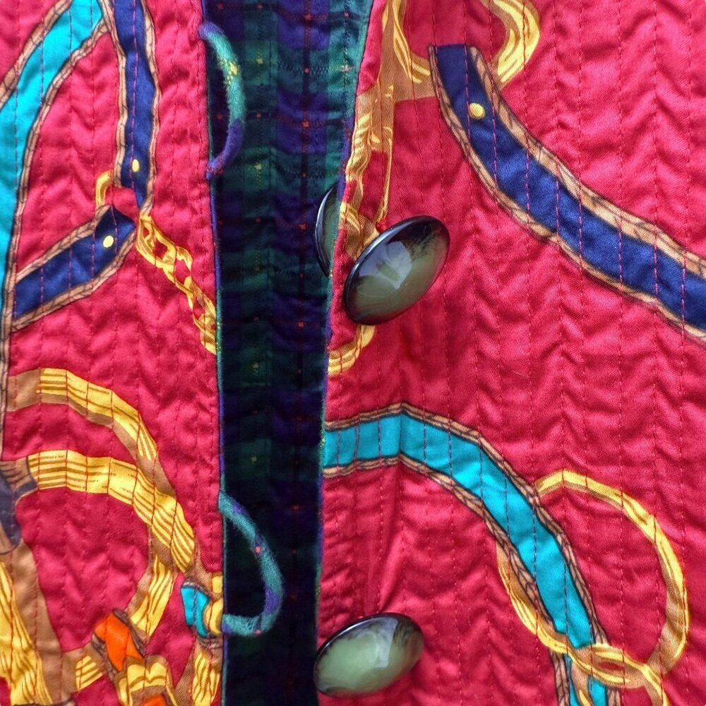 Quilted Reversible Jacket Medium Red Equestrian P… - image 8